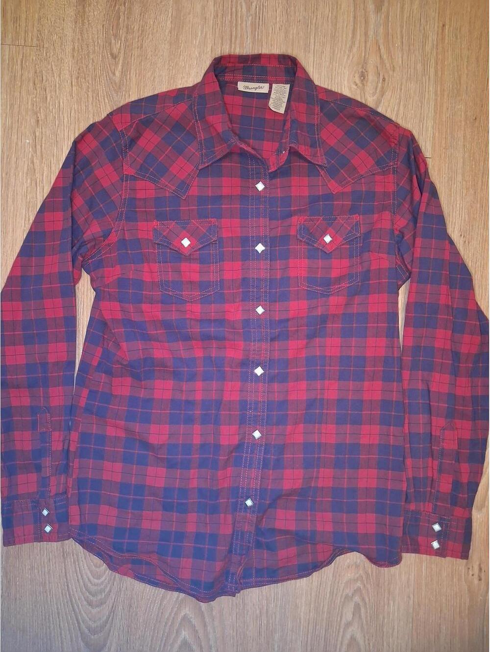 Wrangler Pearl Snap Shirt Womens Medium Red Plaid Cotton